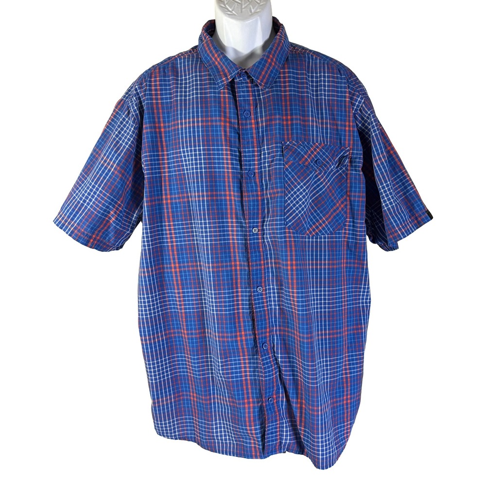 Mountain Hardwear Plaid Button Down Mens XL Blue‎ Short Sleeve Hiking Shirt